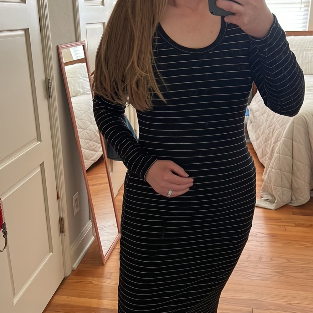 Marine Layer Lexi Rib Long Sleeve Midi Dress striped MEDIUM